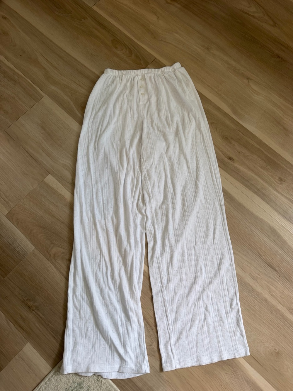 Aerie Pointelle White Wide Leg Button-Front Lounge Pants